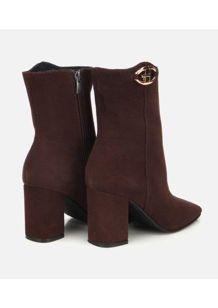 01BOH312630A480 KADIN Süet Deri Kahverengi Tokalı Kare Uçlu Bilekte Topuklu Bot fırsatları