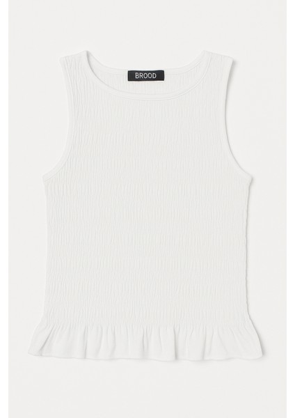 Likralı Kadın Sıfır Kol Volanlı Bluz-Crop