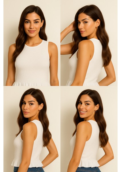 Likralı Kadın Sıfır Kol Volanlı Bluz-Crop modelleri