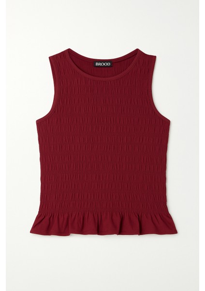 Likralı Kadın Sıfır Kol Volanlı Bluz-Crop