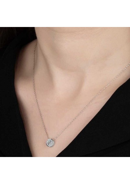 Ucarticaret Swarovski Taşlı Gümüş Çember Tektaş Bayan Kolye