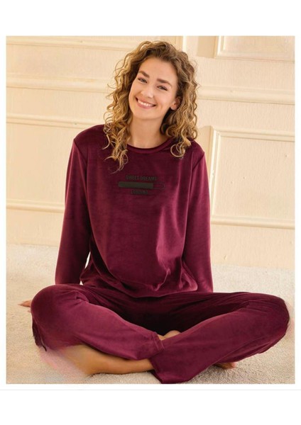 Kadın Kışlık Bisiklet Yaka Kadife Pijama Takımı 13166M - 1 Adet