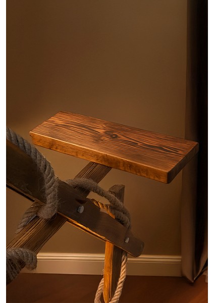 2'li Başlıklı Halat Detaylı Kütük Ahşap Lambader – Sehpalı/raflı Rustik, Bohem ve Iskandinav Tarzı Köşe Yer Lambası fırsatları