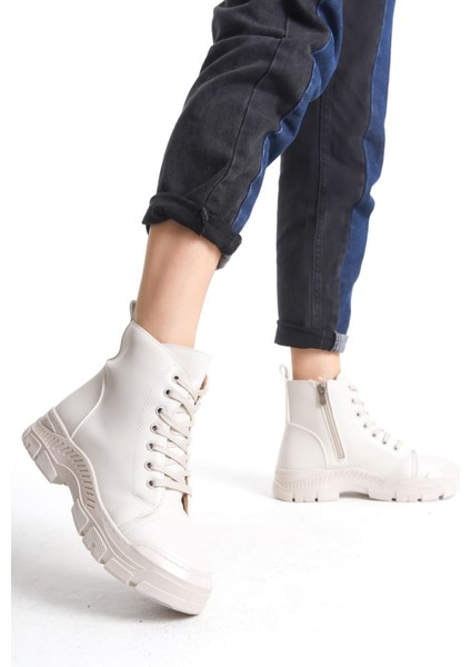 Bıanca Bağcıklı Fermuarlı Ortopedik Taban Suya ve Soğuğa Dayanıklı Cilt Kadın Spor Bot Kt Krem fiyatları