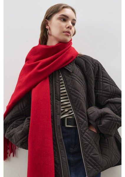 Kaşmir Dokulu Şal Kırmızı