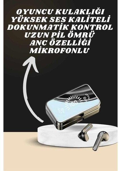 Aynalı Bluetooth Kulaklık ve 7 Kordonlu Akıllı Saat Dijital Göstergeli Uzun Pil Ömrü