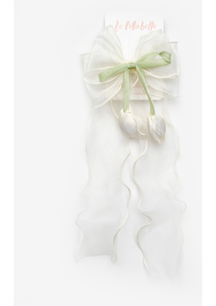 Ekru Lale Figürlü Sallantılı Kız Çocuk Otomatik Toka