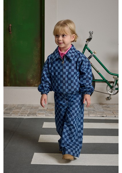 Kareli Bomber Denim Ceket Koyu Mavi indirimleri