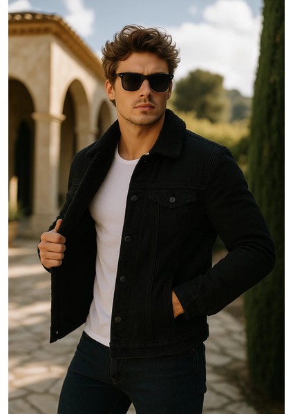 Erkek Kışlık Premium Günlük Içi Kürk S.siyah Kot Ceket