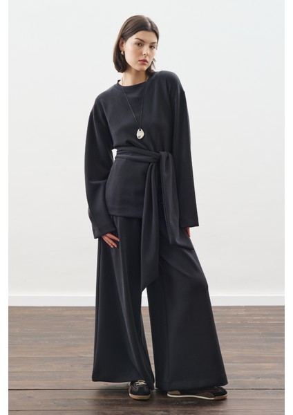 Yumuşak Dokulu Modal Geniş Pantolon Antrasit modelleri