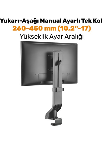 STD2101B 17"-32" Vesa Uyumlu 180° Yükseklik Ayarlı Kablo Yönetimli Tekli Monitör Standı fiyatları