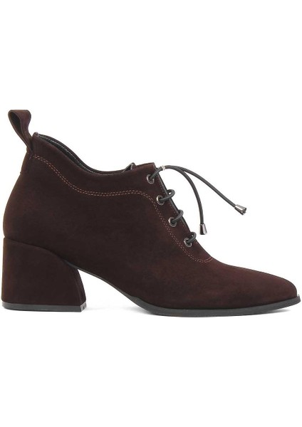 Kadın Kahverengi Kalın Topuklu Süet Deri Ayakkabı