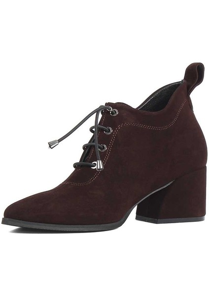 Kadın Kahverengi Kalın Topuklu Süet Deri Ayakkabı modelleri