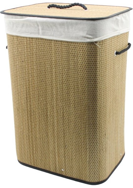 Dikdörtgen Hasır - Ahşap Kirli Çamaşır Sepeti 42X32X60CM Seyyar Kapaklı Içi Bezli Ip Kulplu (5361)