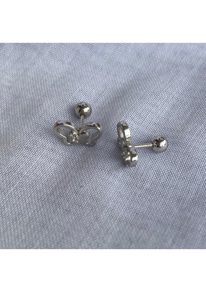 925 Ayar Gümüş Zirkon Taşlı Kelebek Model Gümüş 1 Adet Piercing (Tekli Ürün/1cm)