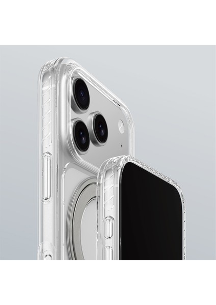 iPhone 17 Pro Uyumlu Kılıf M-Safeli Airbag Standlı Amazingthing Titan Pro Magspin Kapak Şeffaf