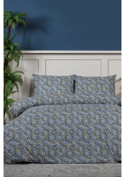 Talia Nevresim Takımı Çift Kişilik %100 Pamuk Ranforce Lastikli Çarşaf (200X220 Cm) Lacivert