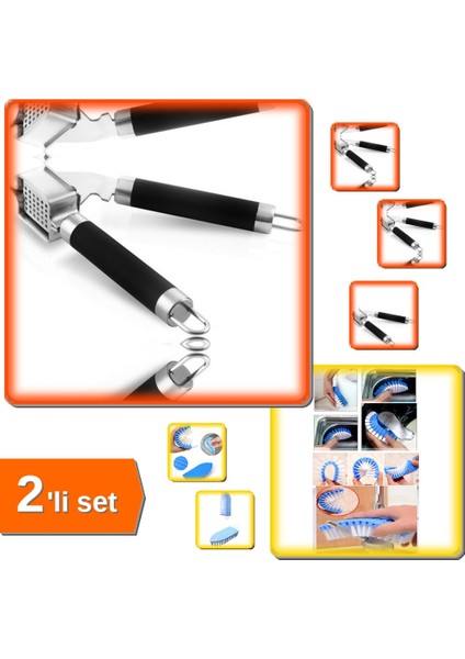 Lüx Çelik Sarımsak Ezici + Esnek Kenar Köşe Fırça - 2li Set XY123