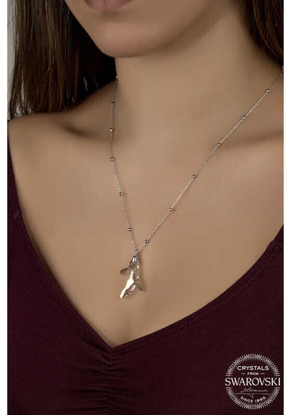 Ucarticaret Swarovski Crystal Taşlı Top Zincir Mercan Gümüş Kadın Kolye