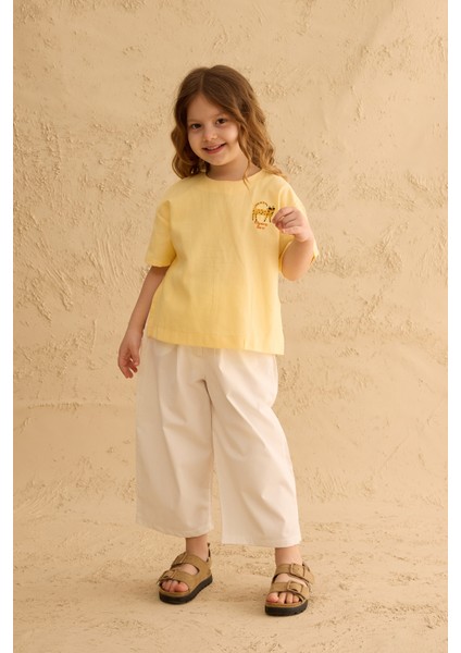 Nakışlı Oversize Keten Gömlek Sarı fırsatları