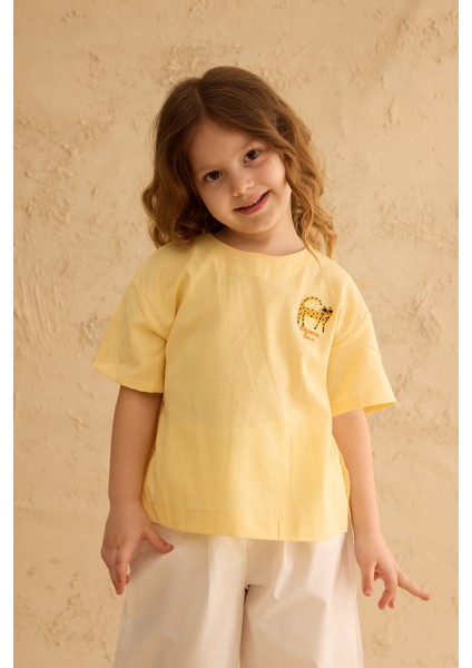 Nakışlı Oversize Keten Gömlek Sarı indirimleri