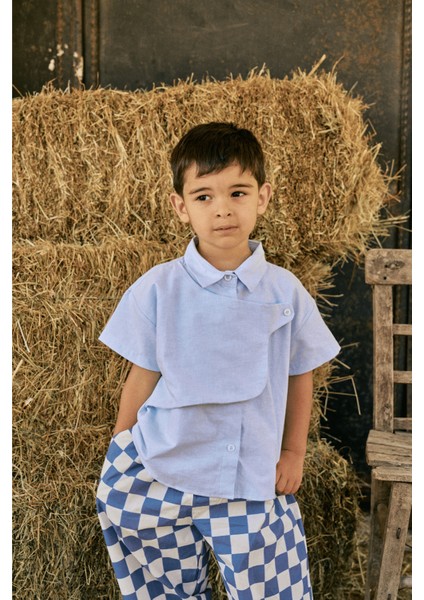 Parçalı Oxford Gömlek Mavi