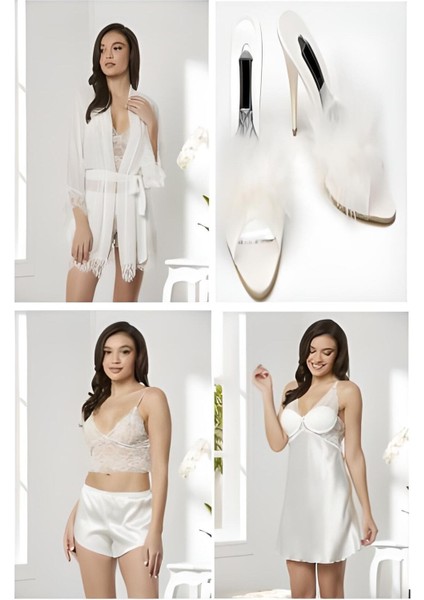 Saten - Şifon Dörtlü Çeyiz Seti - 7005 Yeni Model