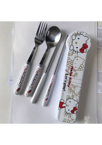 Hello Kitty Figürlü Paslanmaz Çelik Kutulu Çatal Kaşık Chopstick Seti AD59921 fırsatları