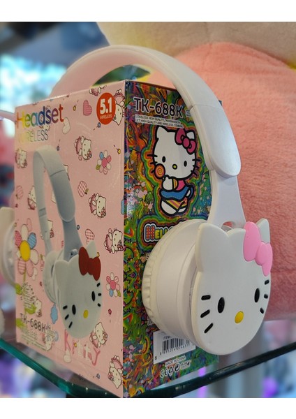 Kablosuz Kulaklık Hello Kitty Figürlü Beyaz