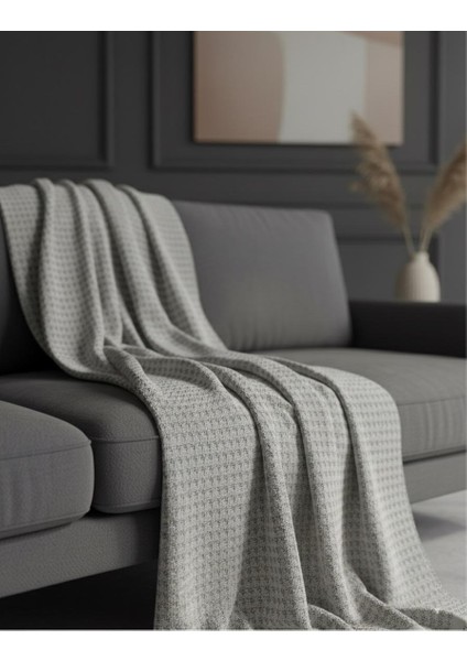 Koltuk Örtüsü Premium Doğal Pamuklu 180 x 220 cm Şık ve Yumuşak Doku Gri Kaymaz