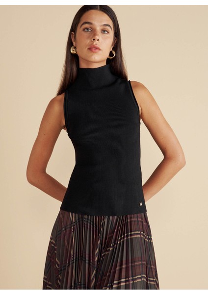 Balıkçı Yaka Standart Siyah Kadın Kazak Balıkçı Yaka Kolsuz Rayon Kazak fiyatları