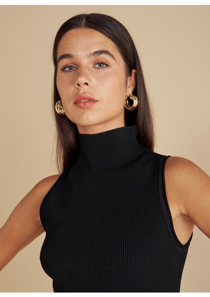 Balıkçı Yaka Standart Siyah Kadın Kazak Balıkçı Yaka Kolsuz Rayon Kazak fırsatları