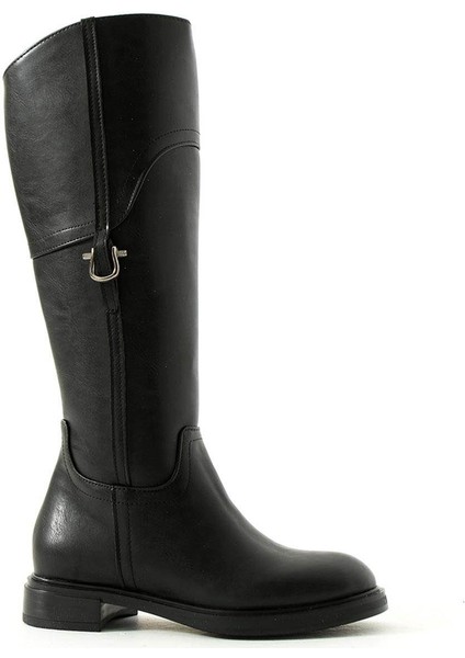 Tokalı Binici Fermuarlı Siyah Kadın Çizme BTBRO06