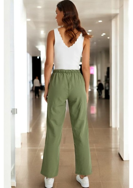 Beli Bağcıklı Yazlık Kadın Keten Pantolon