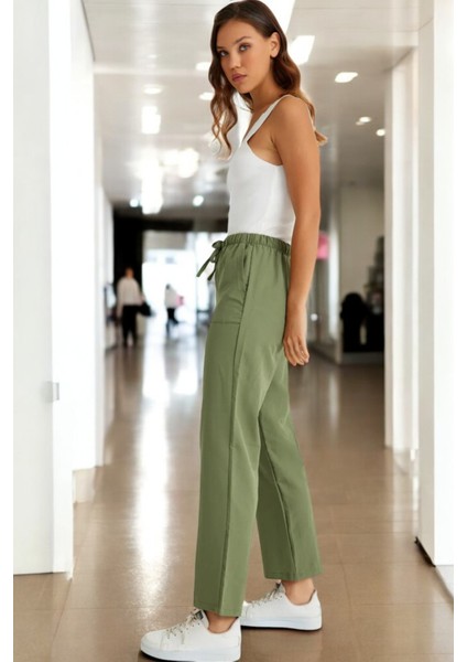 Beli Bağcıklı Yazlık Kadın Keten Pantolon