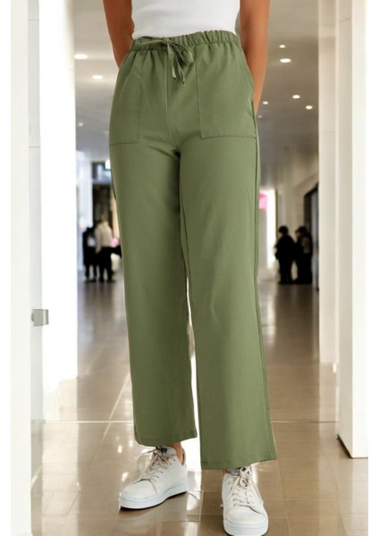 Beli Bağcıklı Yazlık Kadın Keten Pantolon