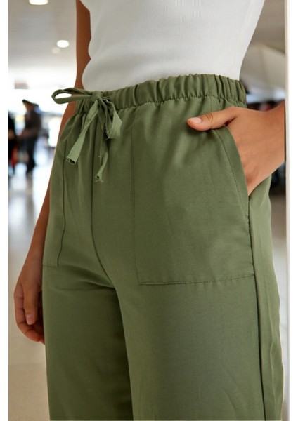 Beli Bağcıklı Yazlık Kadın Keten Pantolon