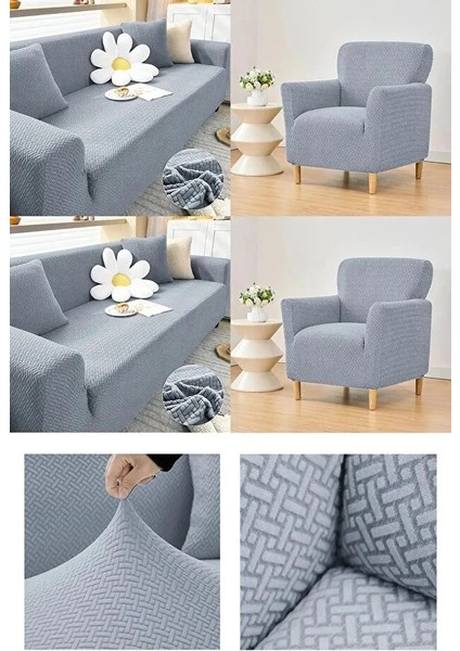 Jakarlı 3311 Tuğla Desen Streç Lastikli Koltuk Örtüsü Takımı Esnek Kanepe Çekyat Kılıfı