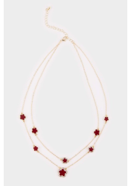 Kadın 2'li Bordo Yonca Detaylı Kolye G1272AXNS