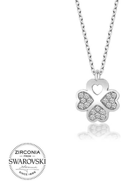 Ucarticaret Swarovski Taşlı Gümüş Yonca Bayan Kolye