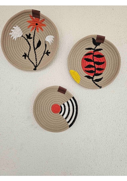 El Yapımı Turuncu Beyaz Akrilik Boyalı Jüt Duvar Dekoru Seti (16-19-22 Cm) | Patiska Tasarım modelleri