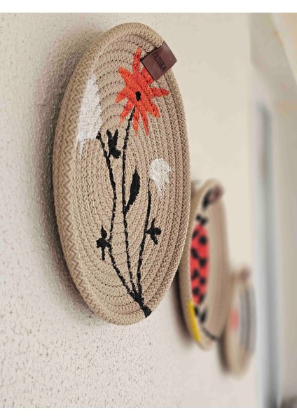 El Yapımı Turuncu Beyaz Akrilik Boyalı Jüt Duvar Dekoru Seti (16-19-22 Cm) | Patiska Tasarım fırsatları