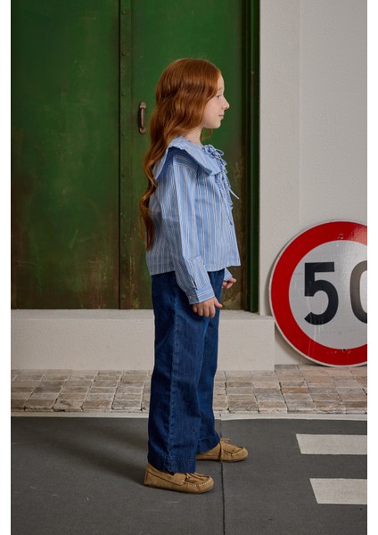 Bağcık Detaylı Çizgili Gömlek Mavi fiyatları