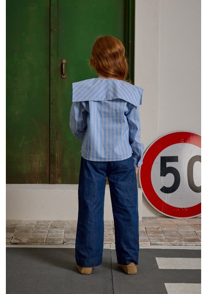 Bağcık Detaylı Çizgili Gömlek Mavi modelleri