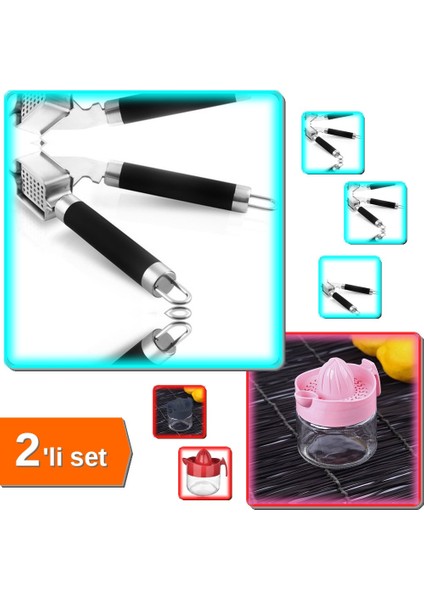 Lüx Çelik Sarımsak Ezici + Cam Kavanozlu Limon Sıkacağı - 2li Set X7Y4A1