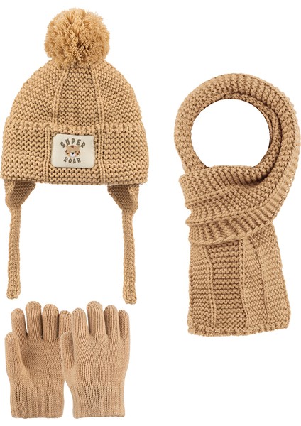 1-4 Yaş Erkek Çocuk 3'lü Takım Atkı, Bere ve Eldiven Set