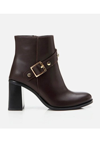 Tokalı Topuklu Kahverengi Kadın Bot & Bootie 1015