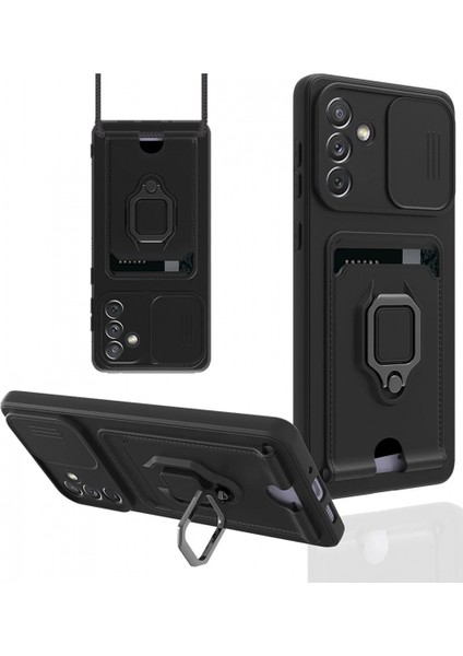 Samsung Galaxy A04S Kılıf Zuma Kartvizitli Yüzüklü Silikon - Siyah (K95)