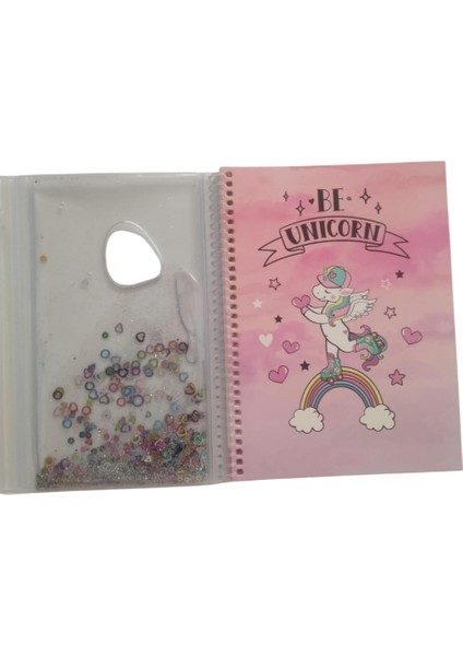 A5 Boy Simli ve Sulu Şeffaf Kalemlikli Defter Unicorn fiyatları