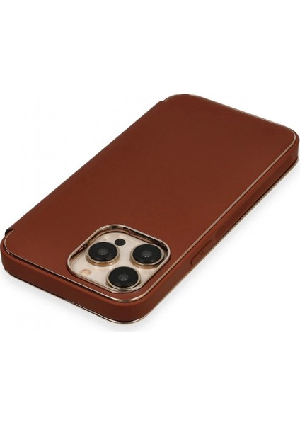 iPhone 13 Pro Max Kılıf Dolpin Kapaklı - Kahverengi (K95) indirimleri